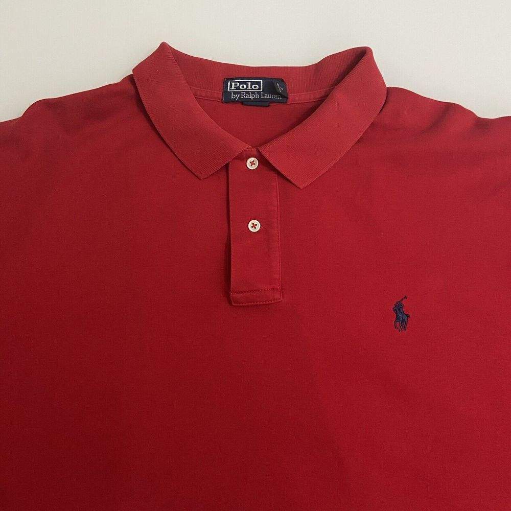 Polo Ralph Lauren Men's Red Polo Short Sleeve 2XL Blue Pony Cotton